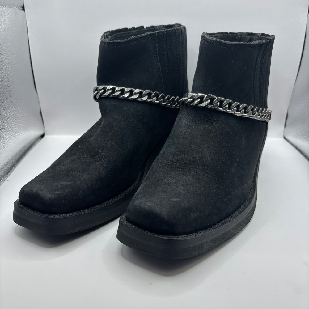 Harley Davidson D87241 Ankle Boots Womens 9 Black Suede Chain Biker Square Toe